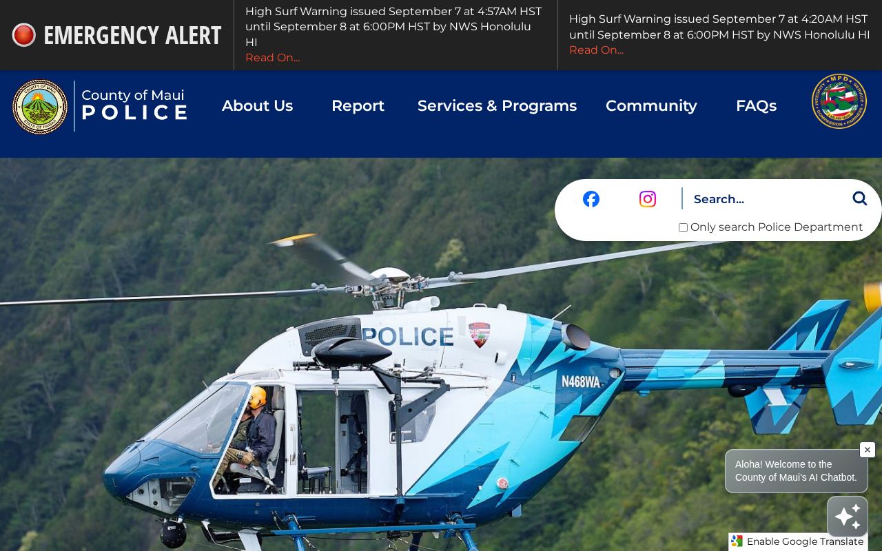 Official Maui County Police Department web page and service links