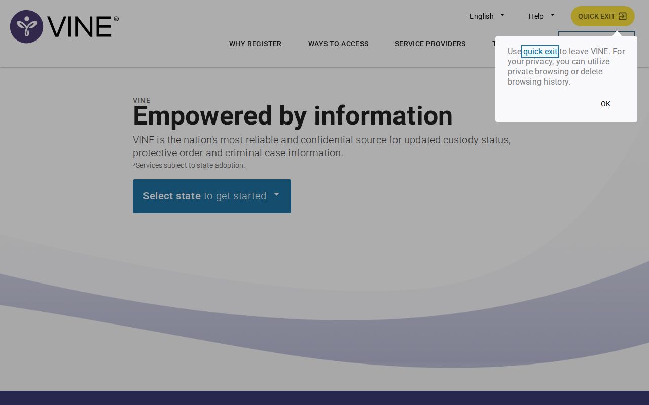 VINELink official custody search interface for a Hawaii search
